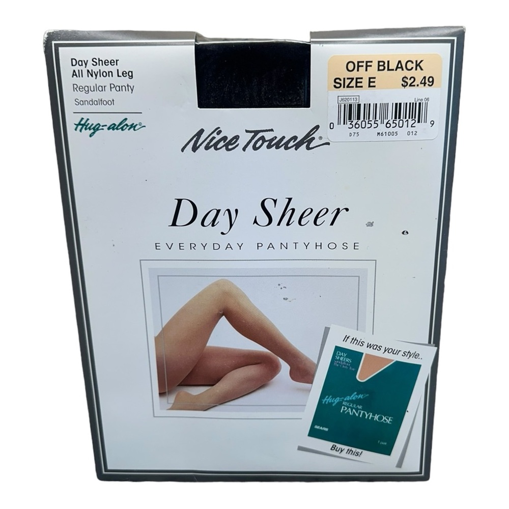 Vintage Sears Nice Touch Day Sheer Hug-alon Pantyhose Off Black Size E Sandal